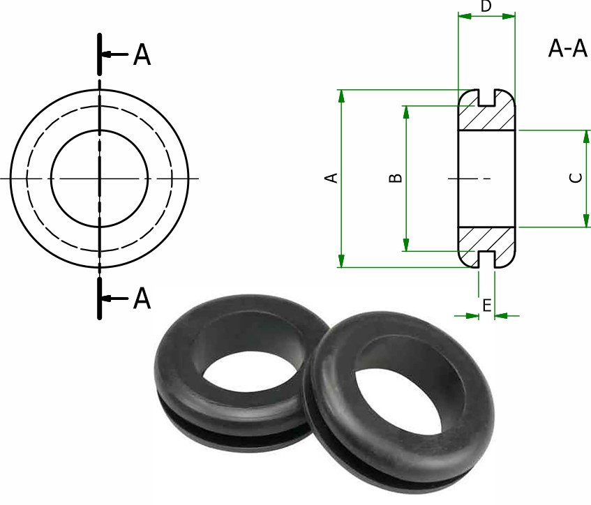 PASSA FIO COD 210 <br>Ext: Ø34mm <br>Int. Ø21mm <br>Esp. Enc. 3mm